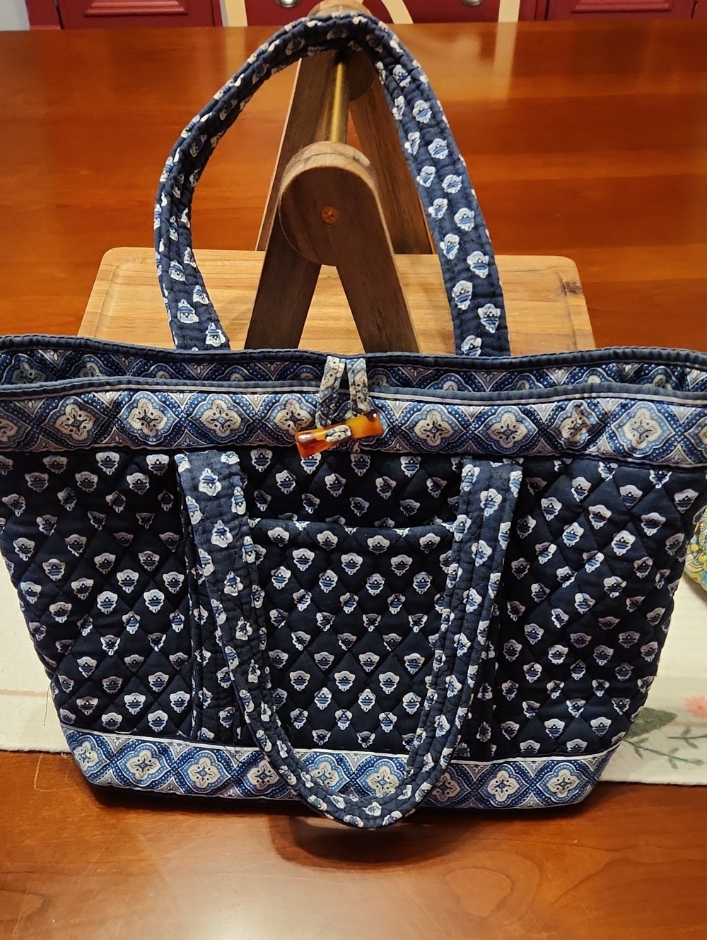 Vera Bradley Quilted Navy Floral Tote Bag with Tile Trim